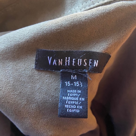 Van Heusen | Suede-like Olive Button Up Shirt | M - Picture 7 of 9